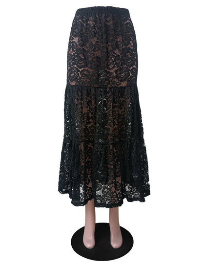 Sheer Lace Maxi Skirt with Layered Design