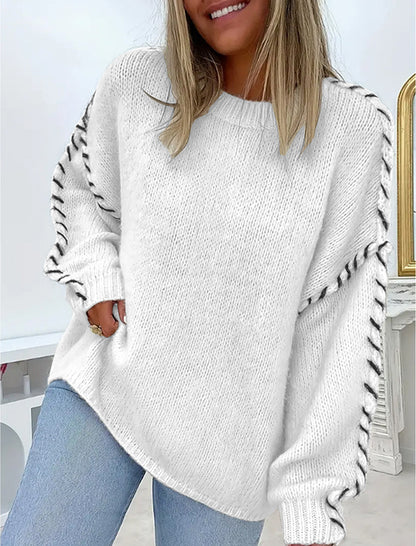 Oversized Knit Sweater with Contrast Stitching