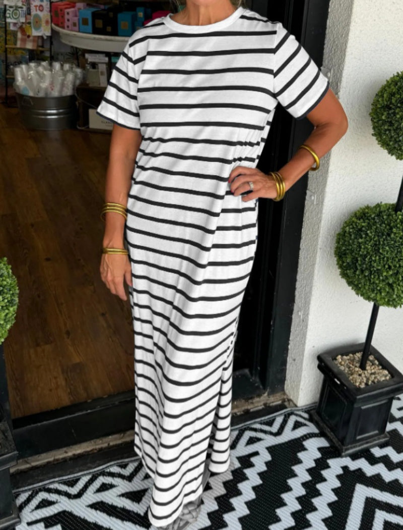 Striped Maxi Dress with Short Sleeves