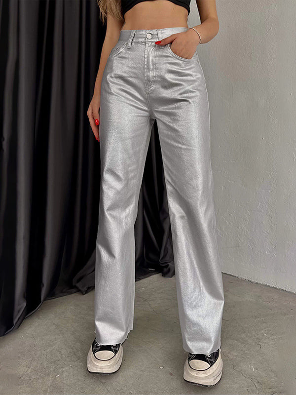 High-Rise Metallic Wide-Leg Pants