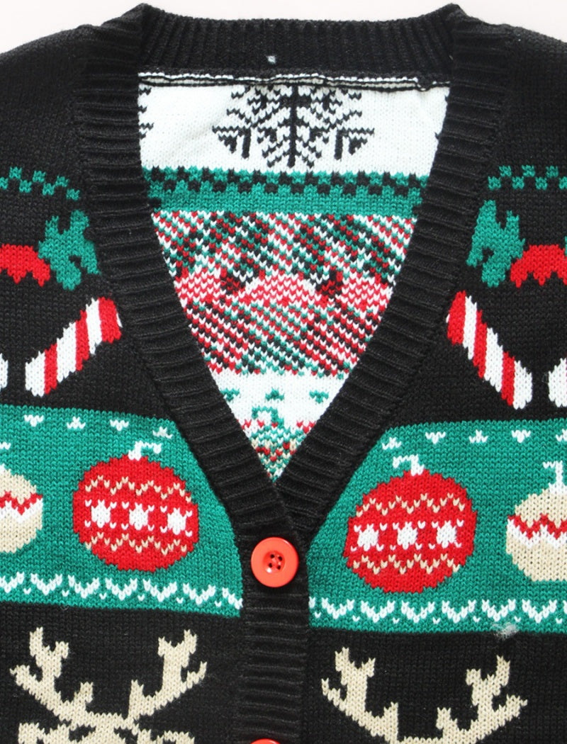 V-Neck Christmas Jacquard Cardigan