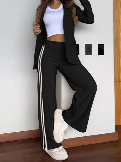 Striped Blazer and Split-Hem Pants Set