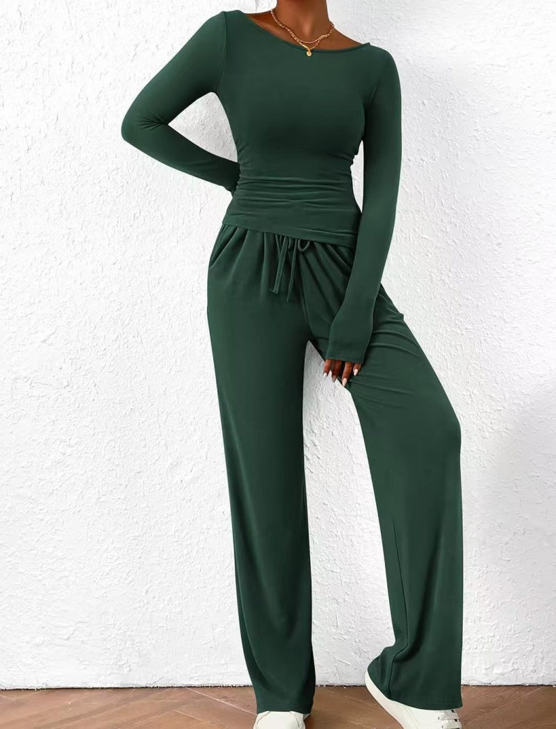 Wide-Leg Lounge Pants and Long Sleeve Top Set