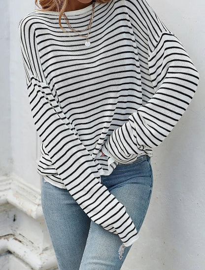 Striped Long Sleeve Backless Top