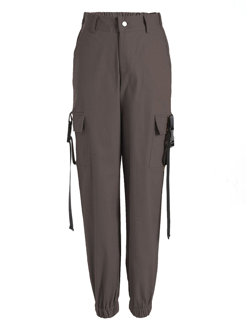 Ribbon Backpack Button Casual Pants
