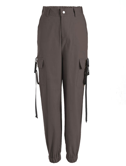 Ribbon Backpack Button Casual Pants