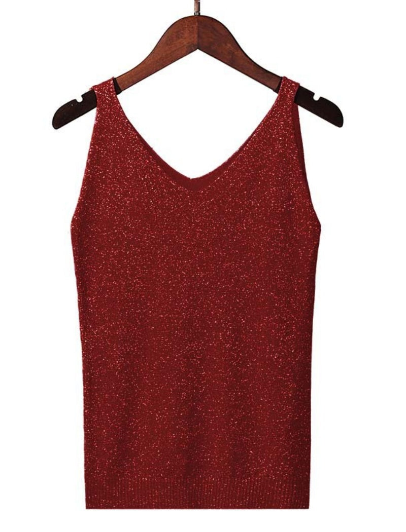 Sleeveless V-Neck Knit Tank Top