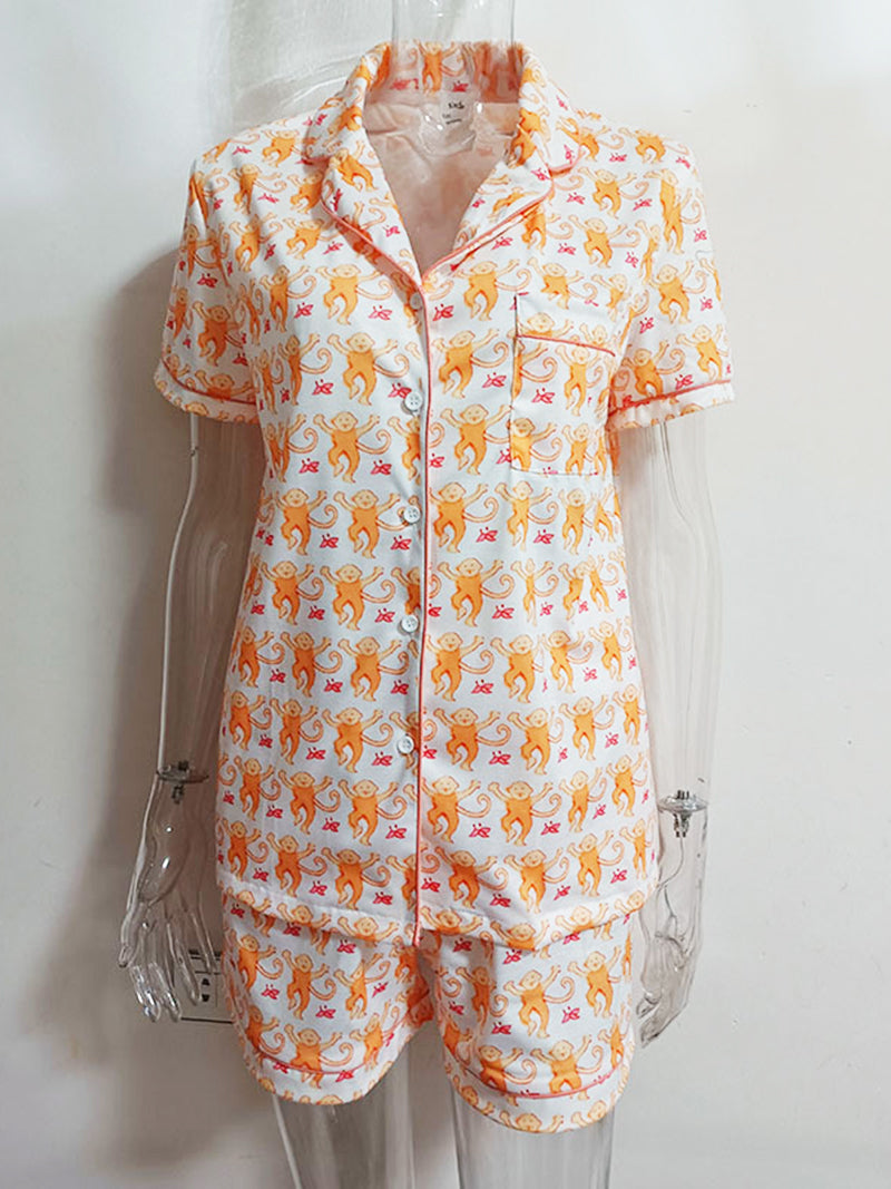 Monkey Print Shirt and Shorts Set