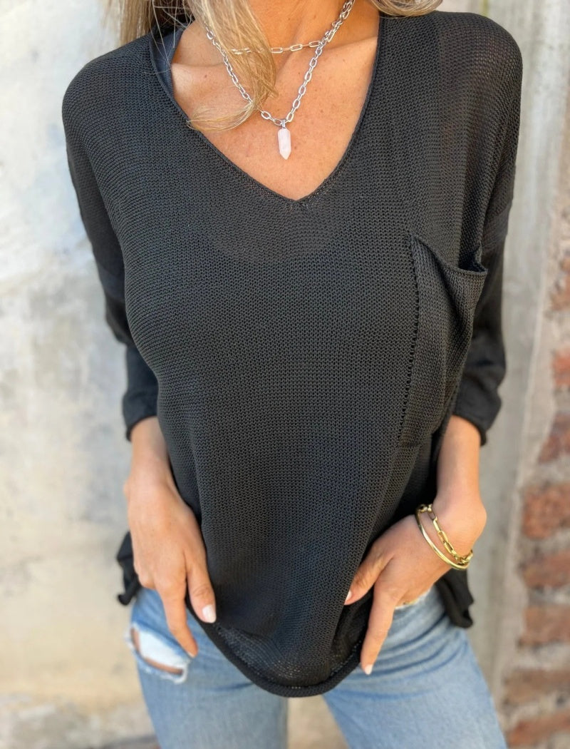 Oversized V-Neck Knit Top