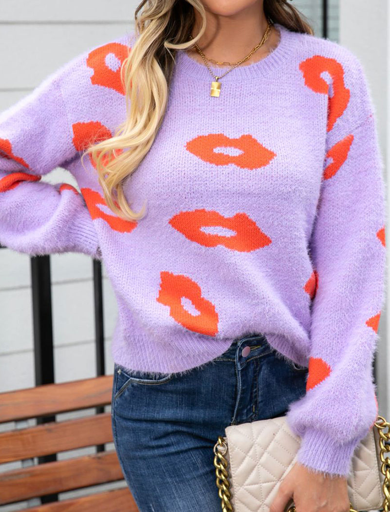 Sweater with Lip Pattern Print