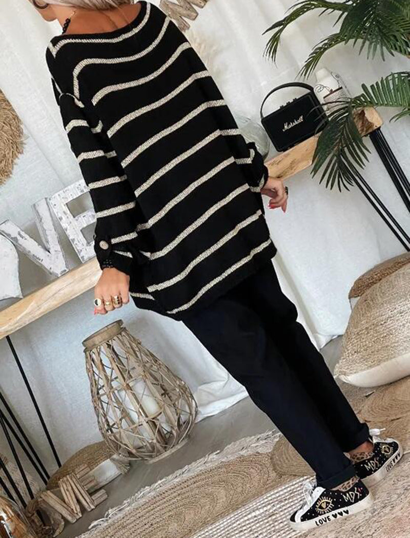 Striped Long Sleeve Buttoned Sweater