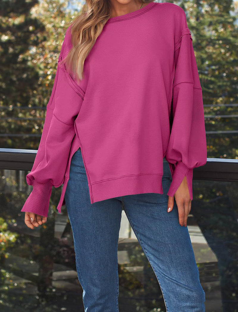 Oversized Long-Sleeve Split-Hem Top