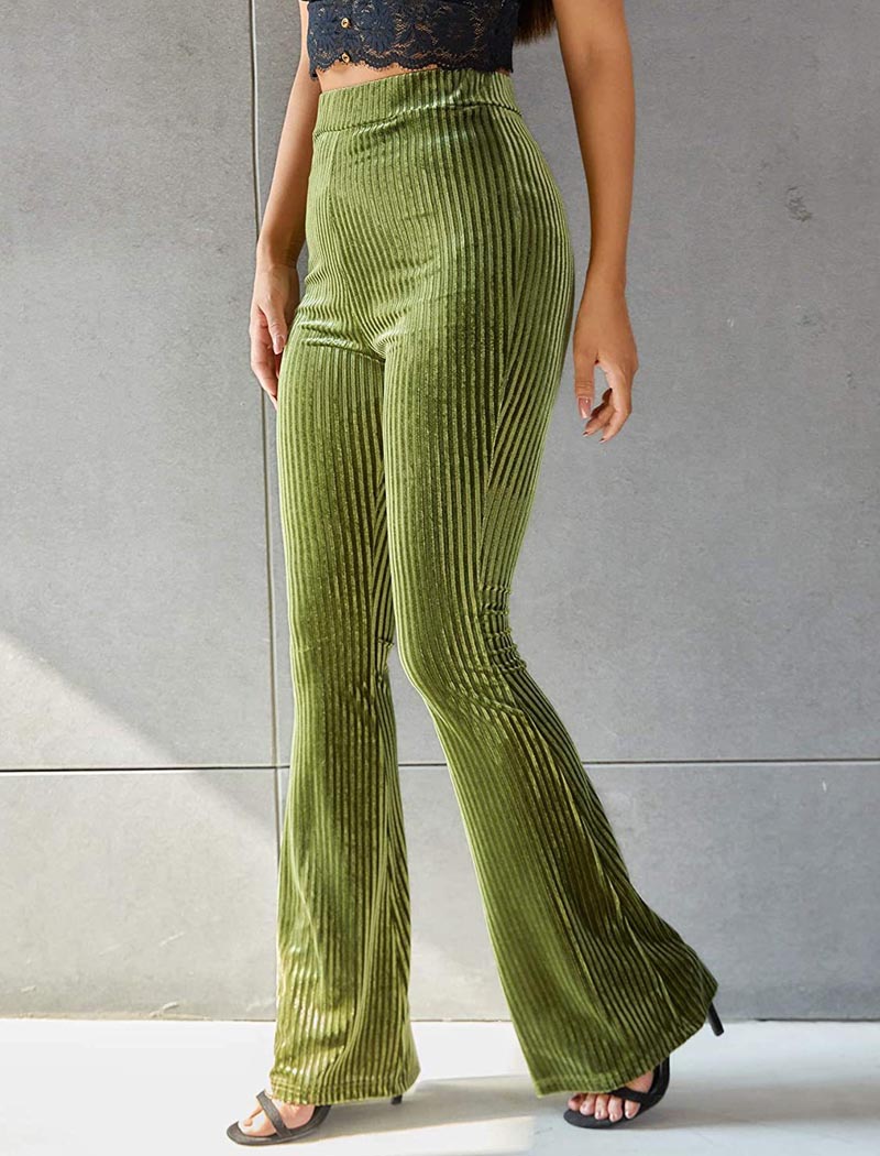Velvet High-Waist Flared Pants