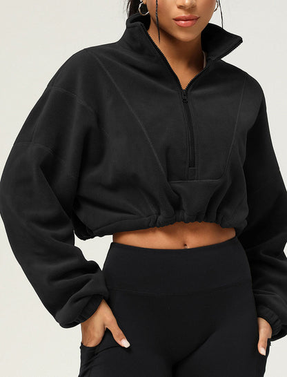 Cropped Quarter-Zip Fleece Pullover