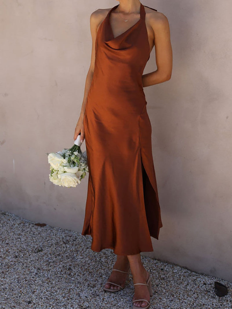 Halter Neck Slit Maxi Dress