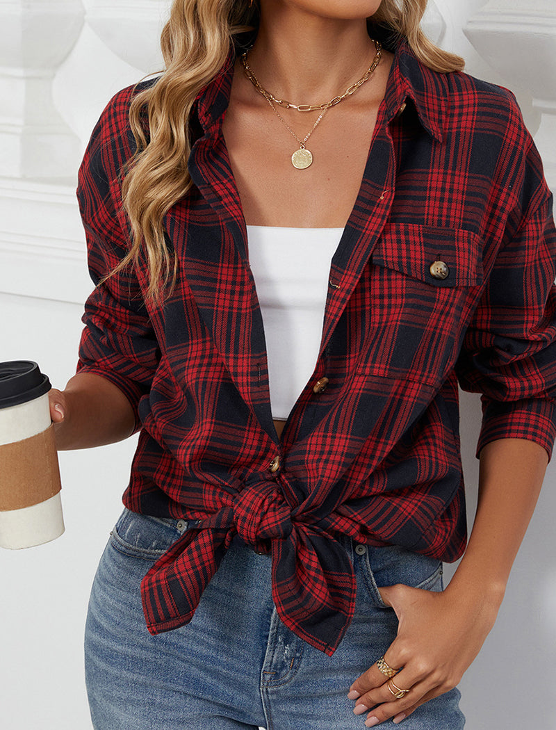Plaid Tie-Front Button Shirt