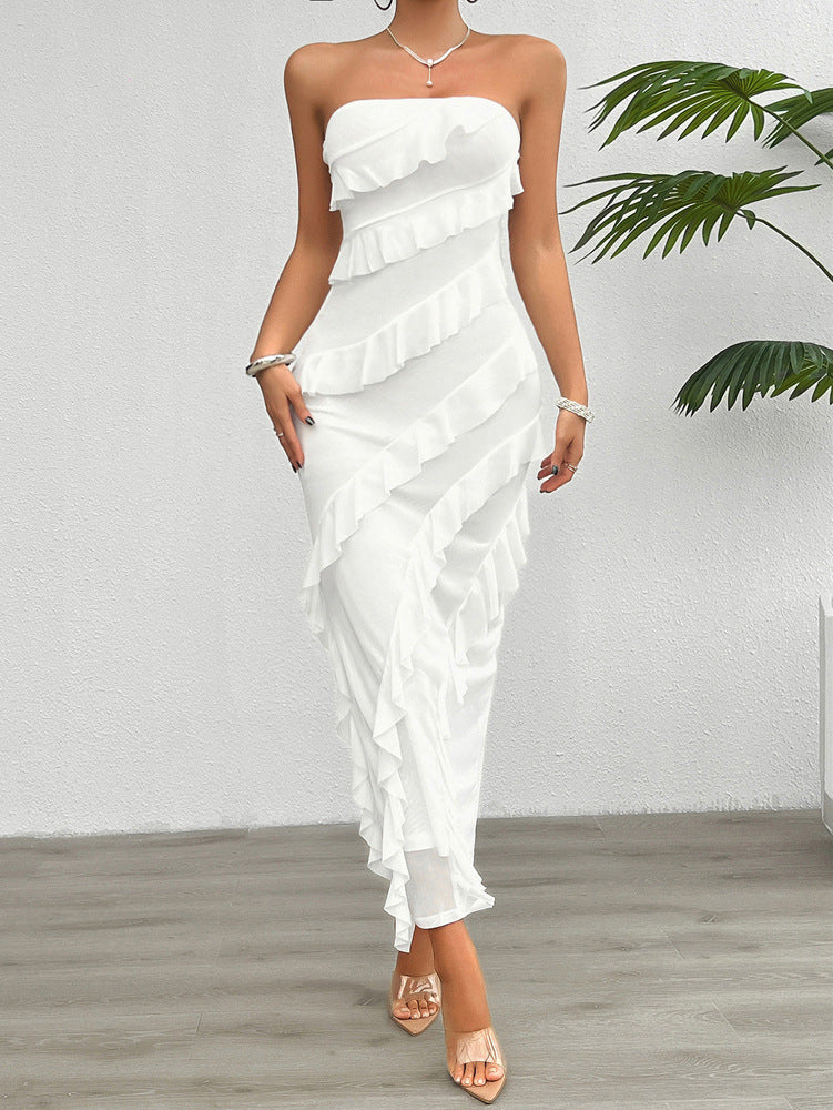 Solid Ruffle Tube Bodycon Dress