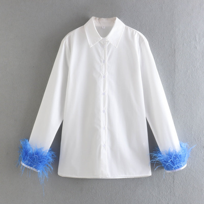 Feather Cuff Button-Down Shirt