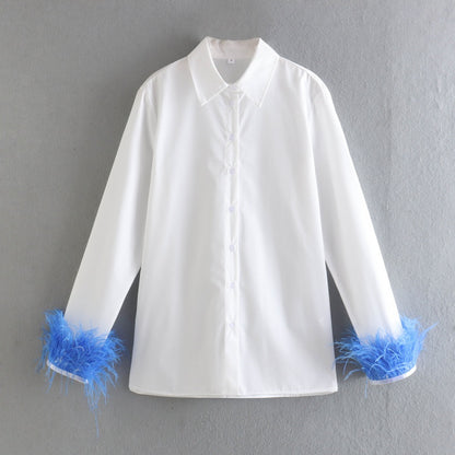 Feather Cuff Button-Down Shirt