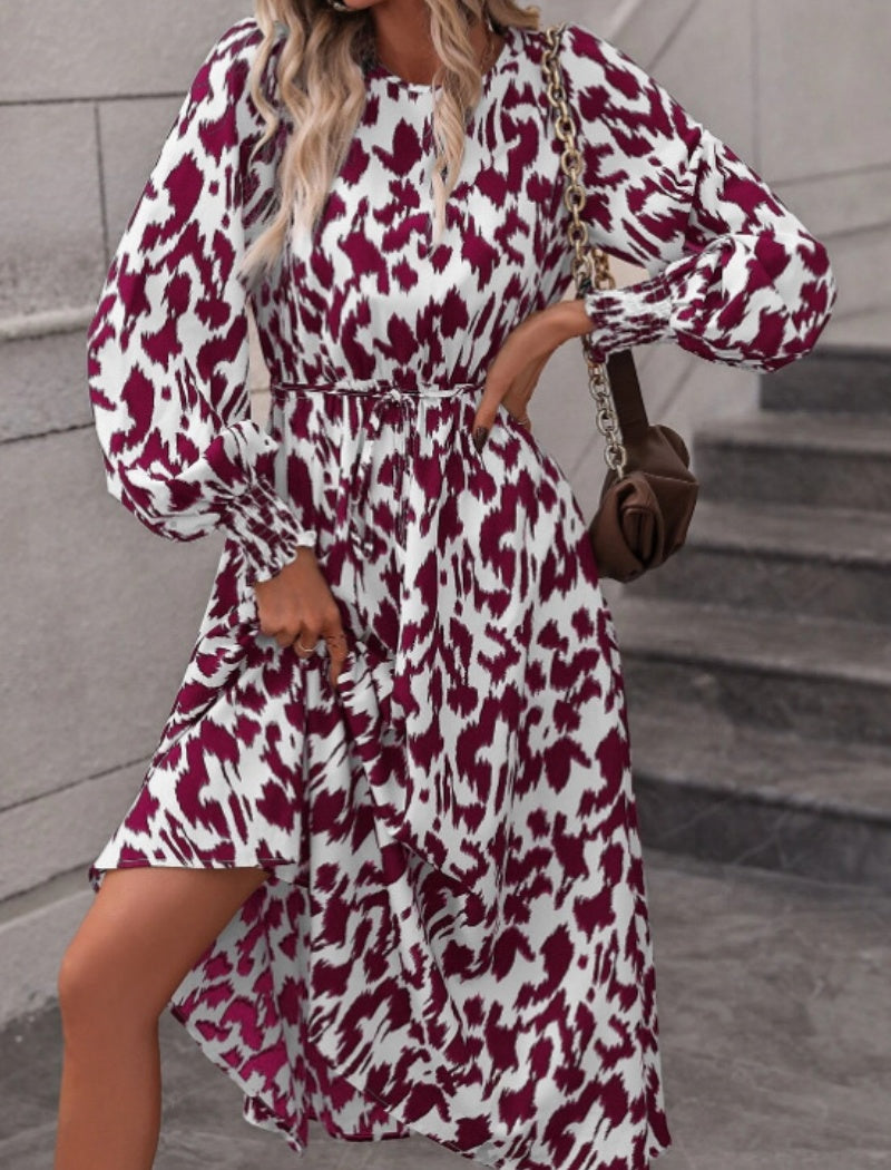 Animal Print Long Sleeve Midi Dress