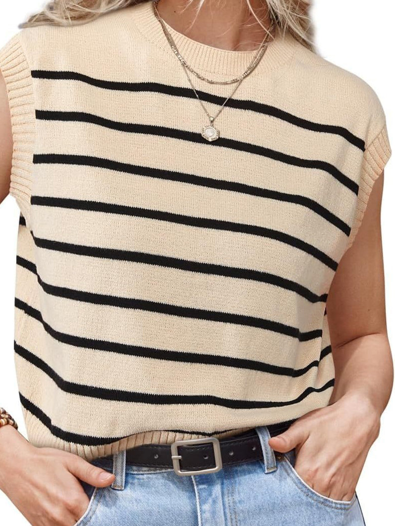 Sleeveless Striped Knit Pullover