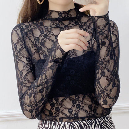 Sheer Floral Lace Long-Sleeve Top