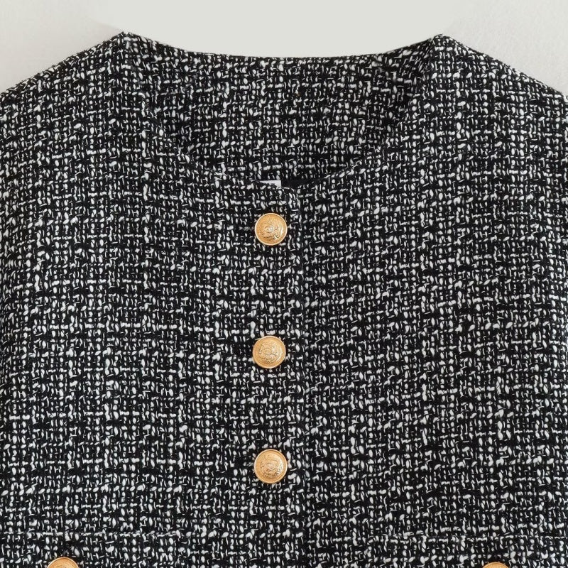 Button-Up Tweed Jacket with Pockets