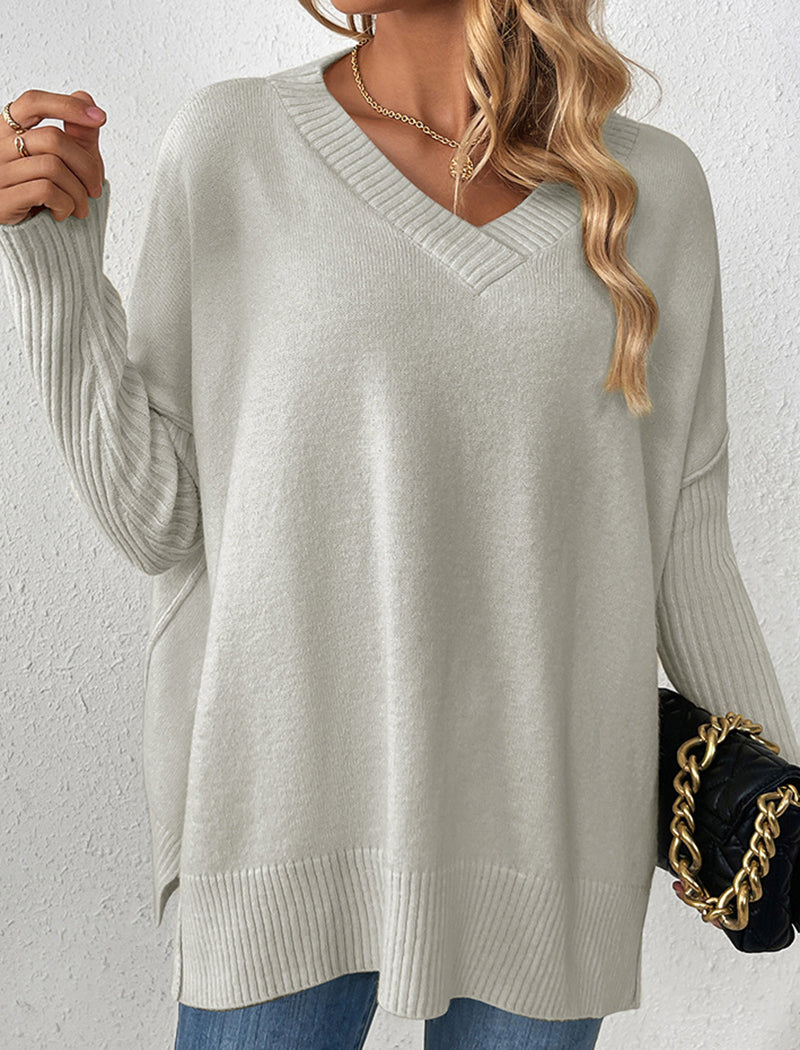 V-Neck Long Sleeve Knit Top