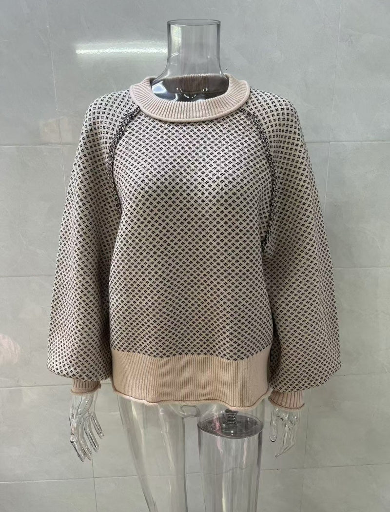 Long Sleeve Pullover Jacquard Round Neck Sweater