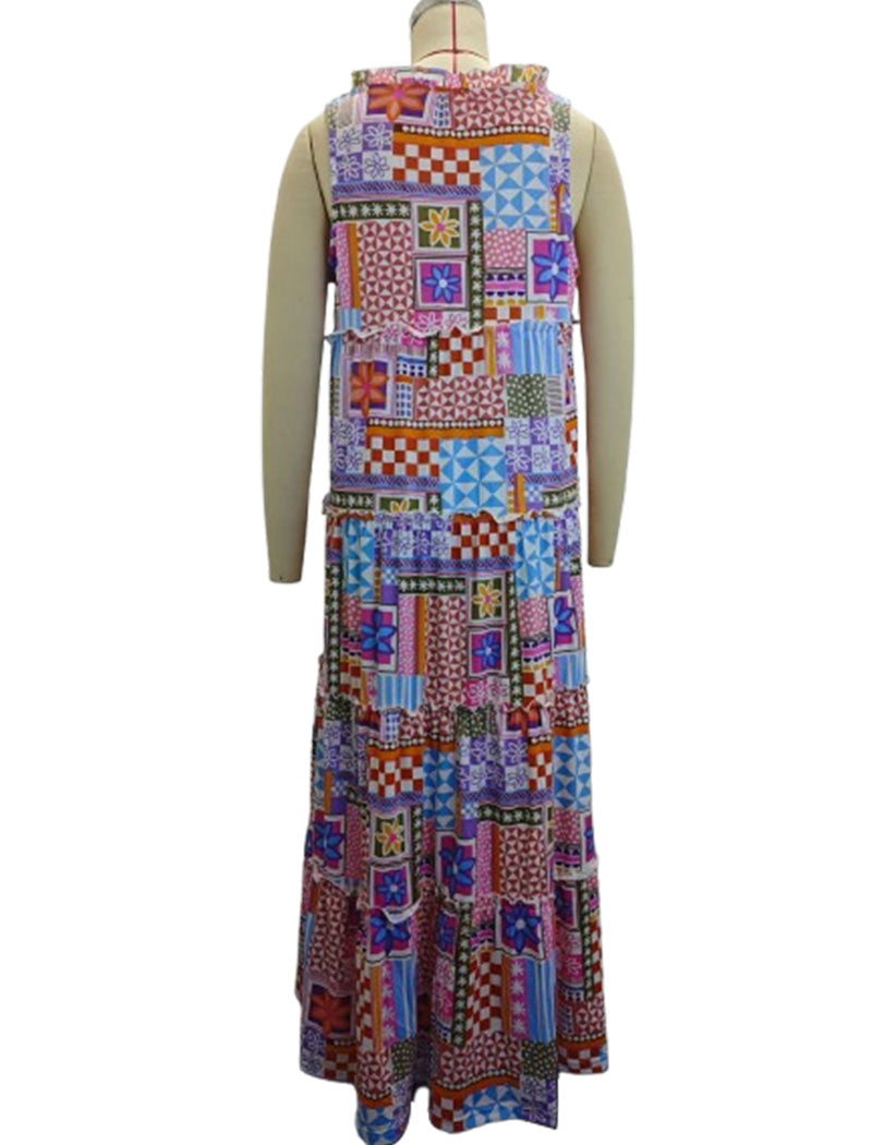 Sleeveless Patchwork Boho Maxi Dress