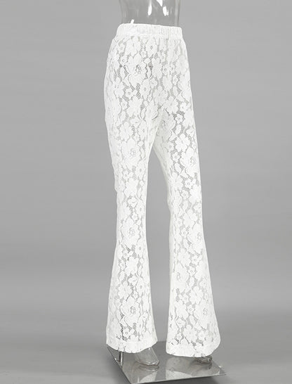 Sheer Floral Lace High-Waisted Pants