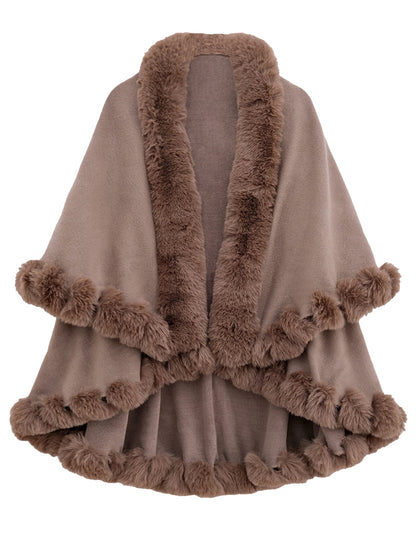 Faux Fur Trimmed Shawl Cape