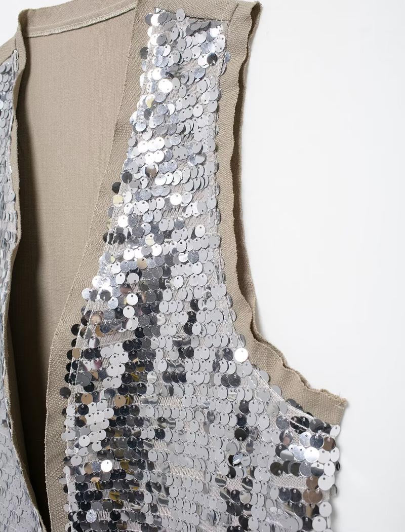 Sequin Open-Front Vest