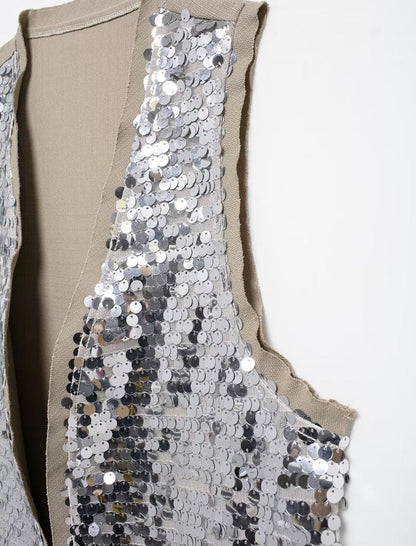 Sequin Open-Front Vest