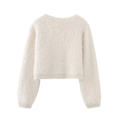 Button-Front Fuzzy Knit Cardigan