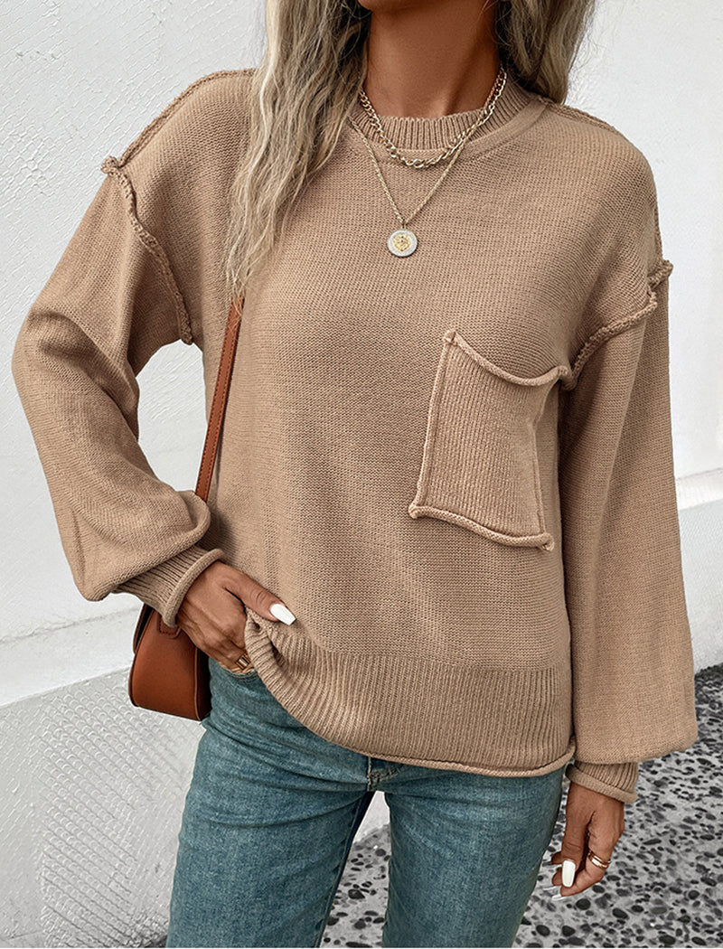 Patch-Pocket Casual Knit Pullover