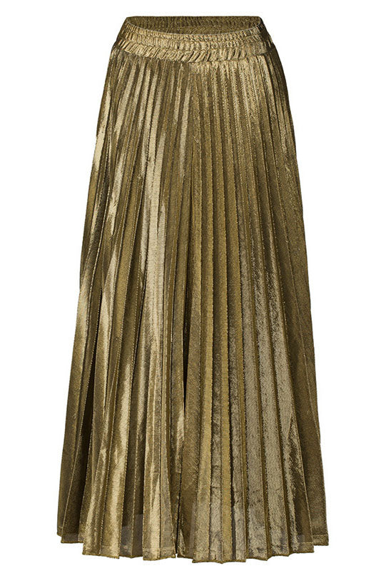 Metallic Pleated Maxi Skirt