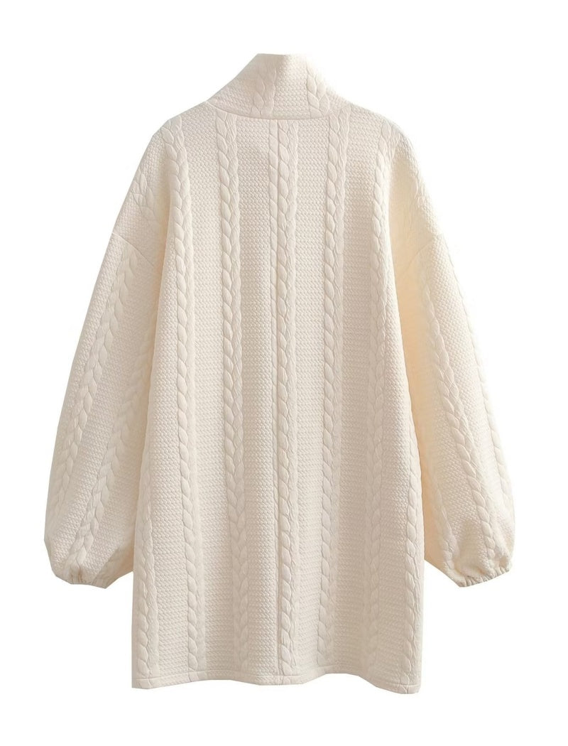 Long-Sleeve High-Neck Quilted Dress