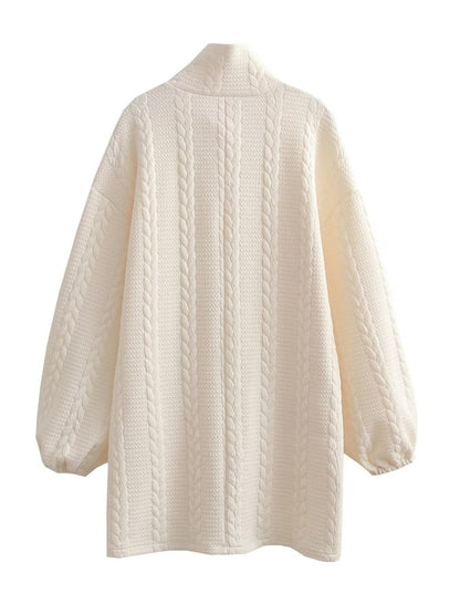 Long-Sleeve High-Neck Quilted Dress