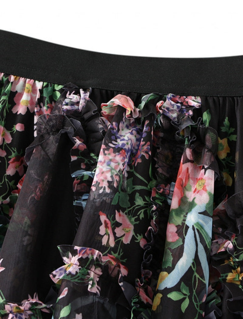 Floral Layered Asymmetrical Skirt