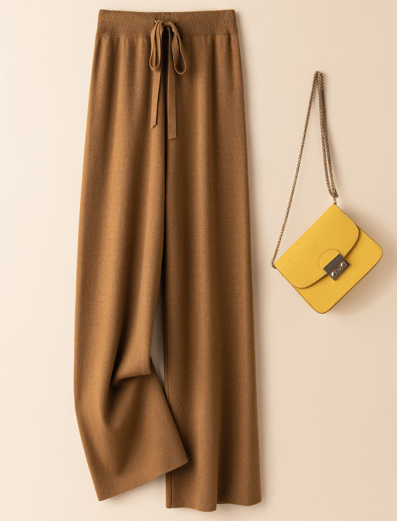 Drawstring Knit Wide-Leg Pants