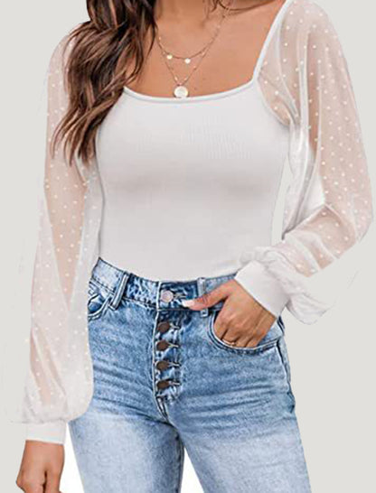 Sheer-Sleeve Fitted Top