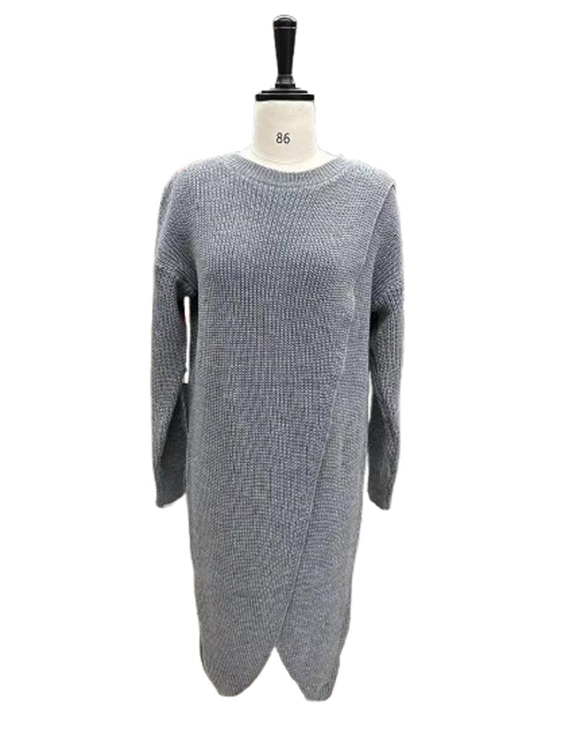 Asymmetrical Hem Ribbed Knit Dress