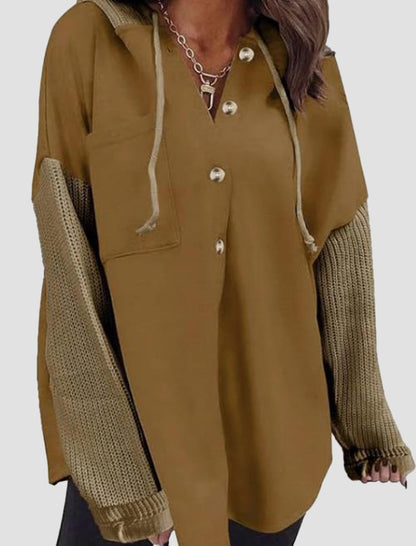 Oversized Buttoned Drawstring Hoodie