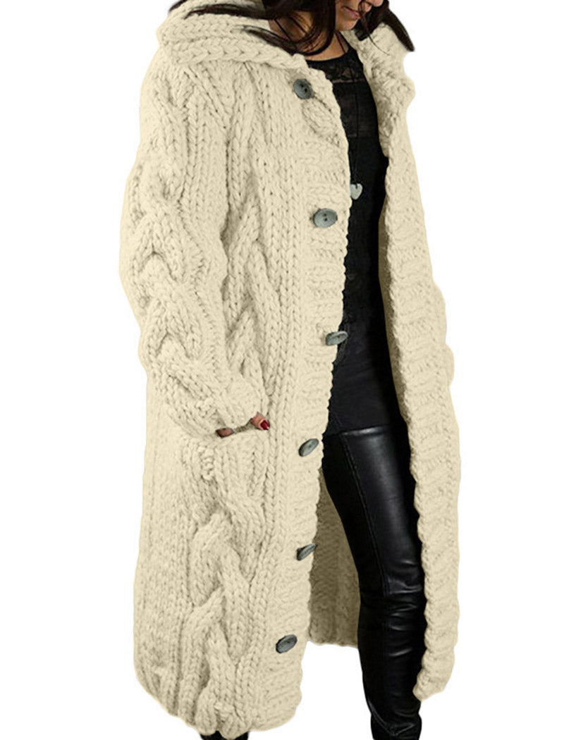 Cable Knit Hooded Longline Cardigan