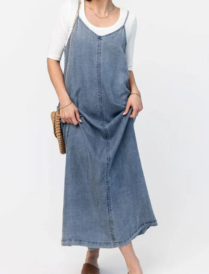 Relaxed Fit Sleeveless Denim Maxi Dress