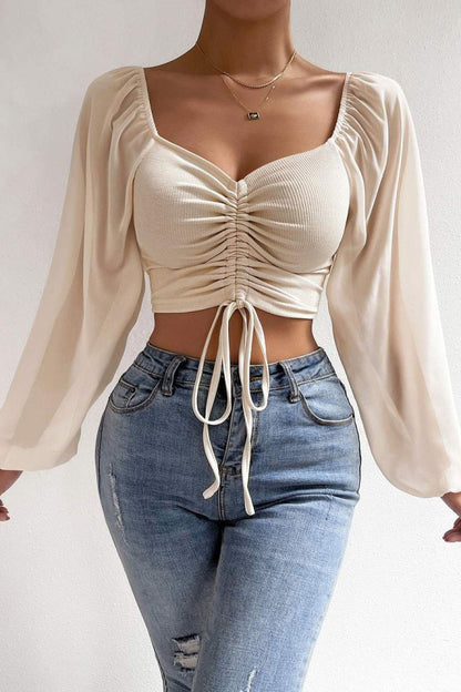 Ruched Long Sleeve Crop Top