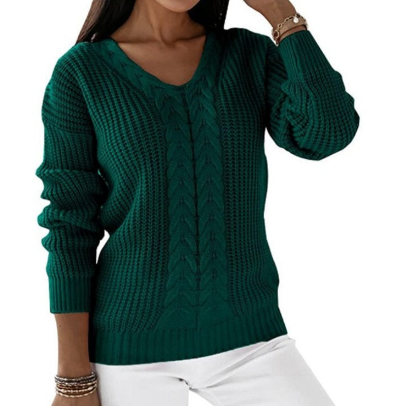 V-Neck Cable Knit Relaxed Sweater