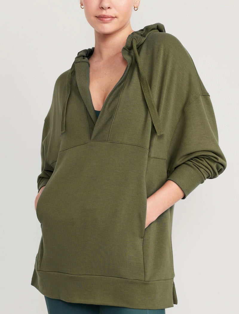 Relaxed Hoodie with V-Neckline Top