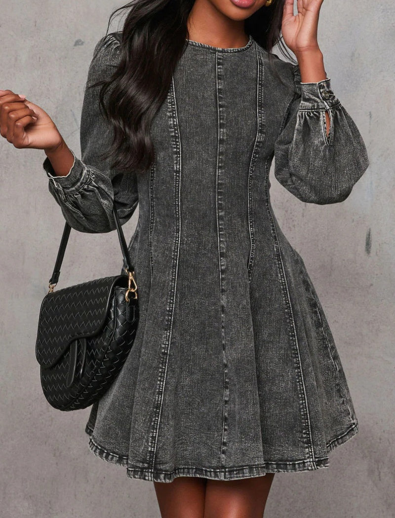 Puff Sleeve Denim Mini Dress